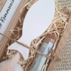 Kommunion Geldgeschenk Kommunionsgeschenk Geschenkset Fisch Var. 2 Kerzenhalter rund Reagenzglas Jungen Mädchen Kommunio