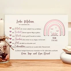 Kommunion Geschenk für Mädchen personalisiert – Geldgeschenk Bild mit Namen & Regenbogen