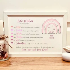 Kommunion Geschenk für Mädchen personalisiert – Geldgeschenk Bild mit Namen & Regenbogen
