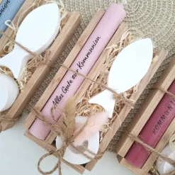 Kommunion Kommunionsgeschenk Fisch Variante 2 Kerzenhalter rund Geschenkset für Jungen und Mädchen Kommunionskerze Kerze