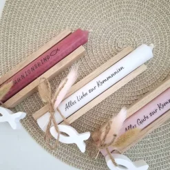 Kommunion Kommunionsgeschenk Geschenkset mit Fisch Geschenkset für Jungen und Mädchen Kommunionskerze Kerzenset Stabkerz
