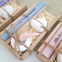 Kommunion Kommunionsgeschenk mit Dekoherz und Kerzenhalter rund Geschenkset für Jungen und Mädchen Kommunionskerze Kerze