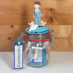Kommunion Konfirmation Firmung Geldgeschenk Geschenkglas personalisierbar für Jungs