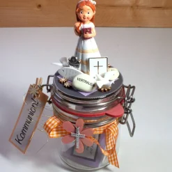 Kommunion Konfirmation Firmung Geldgeschenk Geschenkglas personalisierbar für Mädchen