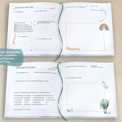 Kommunionbuch mit Fischen und Wellen in Türkis / Meerblau zum Ausfüllen mit Fragen oder Blanko personalisiert