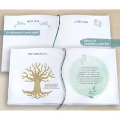 Kommunionbuch mit Fischen und Wellen in Türkis / Meerblau zum Ausfüllen mit Fragen oder Blanko personalisiert