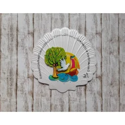 Kommunionkarte  Baum , weiße Taube, Segelboot