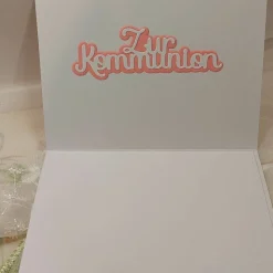 Kommunionkarte Lamm mit rosa Rosen edel verspielt