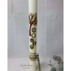 Kommunionkerze Baum in Olive-Braun mit christlichen Symbolen