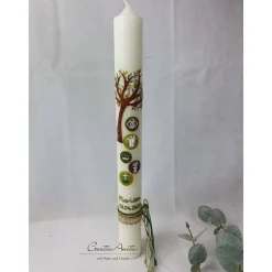 Kommunionkerze Baum in Olive-Braun mit christlichen Symbolen