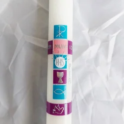 Kommunionkerze blau, beere für Mädchen