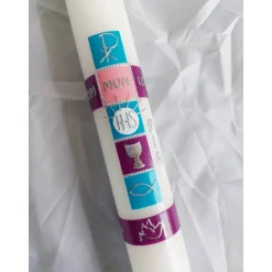 Kommunionkerze blau, beere für Mädchen