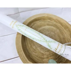 Kommunionkerze Fisch & Kreuz mit Gold-Eukalypthus