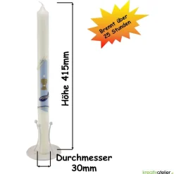 Kommunionkerze Fisch blau mit goldenem Kelch, handverziert, Kommunionkerze mit Namen und Datum, Kommunionkerze für Junge