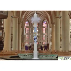 Kommunionkerze Fisch blau mit goldenem Kelch, handverziert, Kommunionkerze mit Namen und Datum, Kommunionkerze für Junge