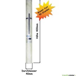 Kommunionkerze Fische blau mit Kreuz und Wellen aus Bienenwach, handverziert und -geknetet, Kommunionkerze für Jungen