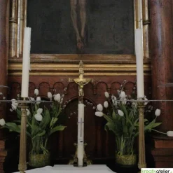 Kommunionkerze Fische blau mit Kreuz und Wellen aus Bienenwach, handverziert und -geknetet, Kommunionkerze für Jungen