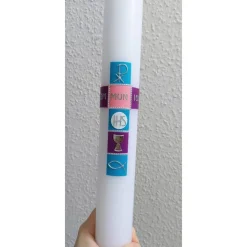 Kommunionkerze für Mädchen, beere, hellblau