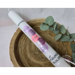 Kommunionkerze Kreise in Flieder-Rosa mit christlichen Symbolen