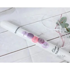 Kommunionkerze Kreise in Flieder-Rosa mit christlichen Symbolen