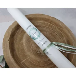 Kommunionkerze Kreuz mit Eukalypthuskranz - Natur