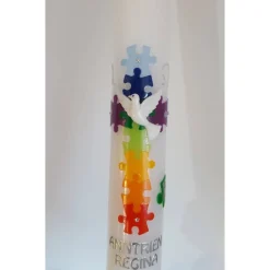 Kommunionkerze Puzzleteil, Regenbogen