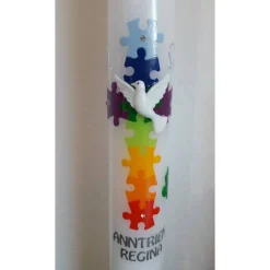 Kommunionkerze Puzzleteil, Regenbogen