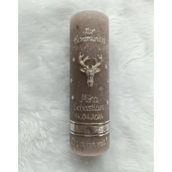 Kommunionkerze Rustikal, Du gehst mit, Wachsbeschriftung, Farbwünsche möglich