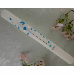 Kommunionkerze Taufkerze lang Mädchen Jungen blau silber Sterne Name Datum individualisierbar