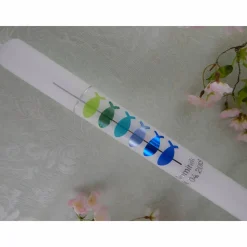 Kommunionkerze Taufkerze lang Mädchen Jungen bunt silber Kreuz Fische Name Datum individualisierbar