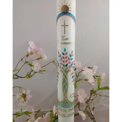 Kommunionkerze Taufkerze lang Lebensbaum Baum Jungen Mädchen Name Datum individualisierbar 400/40 mm