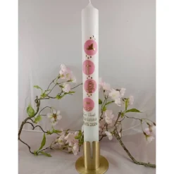 Kommunionkerze Taufkerze lang christliche Symbole Fisch Kreuz Kelch tau Mädchen  Name Datum individualisierbar 400/40 mm