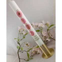 Kommunionkerze Taufkerze lang christliche Symbole Fisch Kreuz Kelch tau Mädchen  Name Datum individualisierbar 400/40 mm