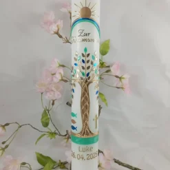 Kommunionkerze Taufkerze lang Lebensbaum Baum Jungen Name Datum individualisierbar 400/40 mm