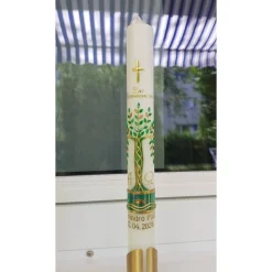 Kommunionkerze Taufkerze lang Lebensbaum Baum Jungen Mädchen Name Datum individualisierbar 400/40 mm