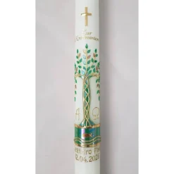 Kommunionkerze Taufkerze lang Lebensbaum Baum Jungen Mädchen Name Datum individualisierbar 400/40 mm