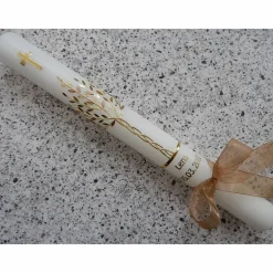 Kommunionkerze Taufkerze lang Mädchen Lebensbaum  gold Baum des Lebens Kreuz Regenbogen Name Datum individualisierbar 400/40 mm