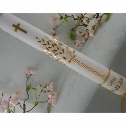 Kommunionkerze Taufkerze lang Mädchen Lebensbaum  gold Baum des Lebens Kreuz Regenbogen Name Datum individualisierbar 400/40 mm