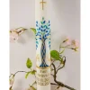 Kommunionkerze Taufkerze lang Mädchen Jungen Lebensbaum blau mint gold Baum des Lebens Kreuz Regenbogen Name Datum