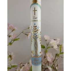 Kommunionkerze Taufkerze lang Lebensbaum Baum Jungen Mädchen Name Datum individualisierbar 400/40 mm