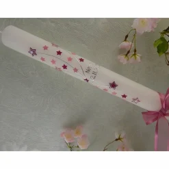 Kommunionkerze Taufkerze lang Mädchen Jungen bunt silber Sterne Name Datum individualisierbar