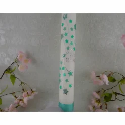 Kommunionkerze Taufkerze lang Mädchen Jungen bunt silber Sterne Name Datum individualisierbar