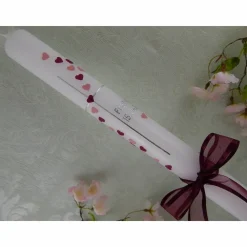 Kommunionkerze Taufkerze lang Mädchen Jungen rosa silber Herzen Name Datum individualisierbar