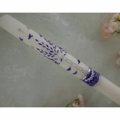 Kommunionkerze Taufkerze lang Mädchen Lebensbaum lila silber Baum des Lebens Kreuz Schmetterlinge Name Datum individualisierbar 400/40 mm