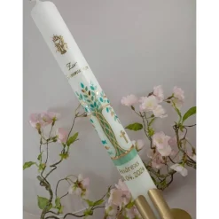 Kommunionkerze Taufkerze lang Lebensbaum Baum Jungen Name Datum individualisierbar 400/40 mm