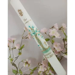 Kommunionkerze Taufkerze lang Lebensbaum Baum Jungen Name Datum individualisierbar 400/40 mm