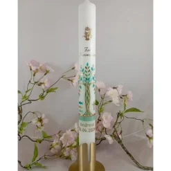 Kommunionkerze Taufkerze lang Lebensbaum Baum Jungen Name Datum individualisierbar 400/40 mm