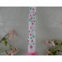 Kommunionkerze Taufkerze lang Mädchen Jungen bunt silber Sterne Name Datum individualisierbar