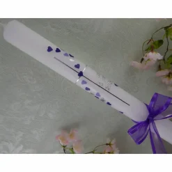 Kommunionkerze Taufkerze lang Mädchen Jungen lila silber Herzen Name Datum individualisierbar