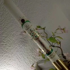 Kommunionkerze Taufkerze lang Lebensbaum Baum Jungen Name Datum individualisierbar 400/40 mm